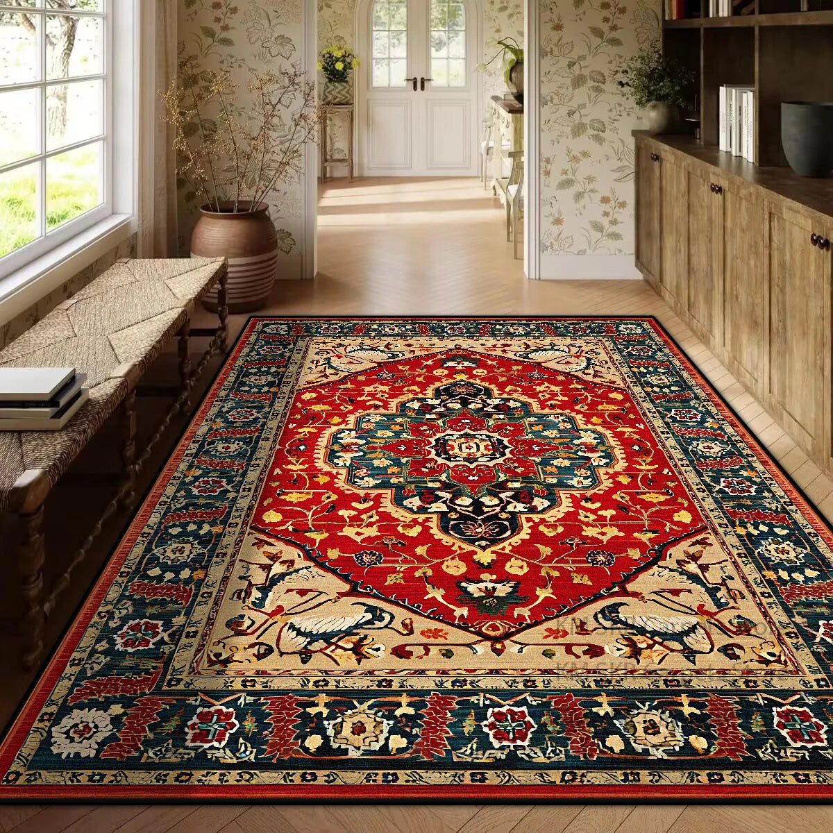 Persian Red Luxury Carpet – Non-Slip Large Area Rug for Living Room & Bedroom