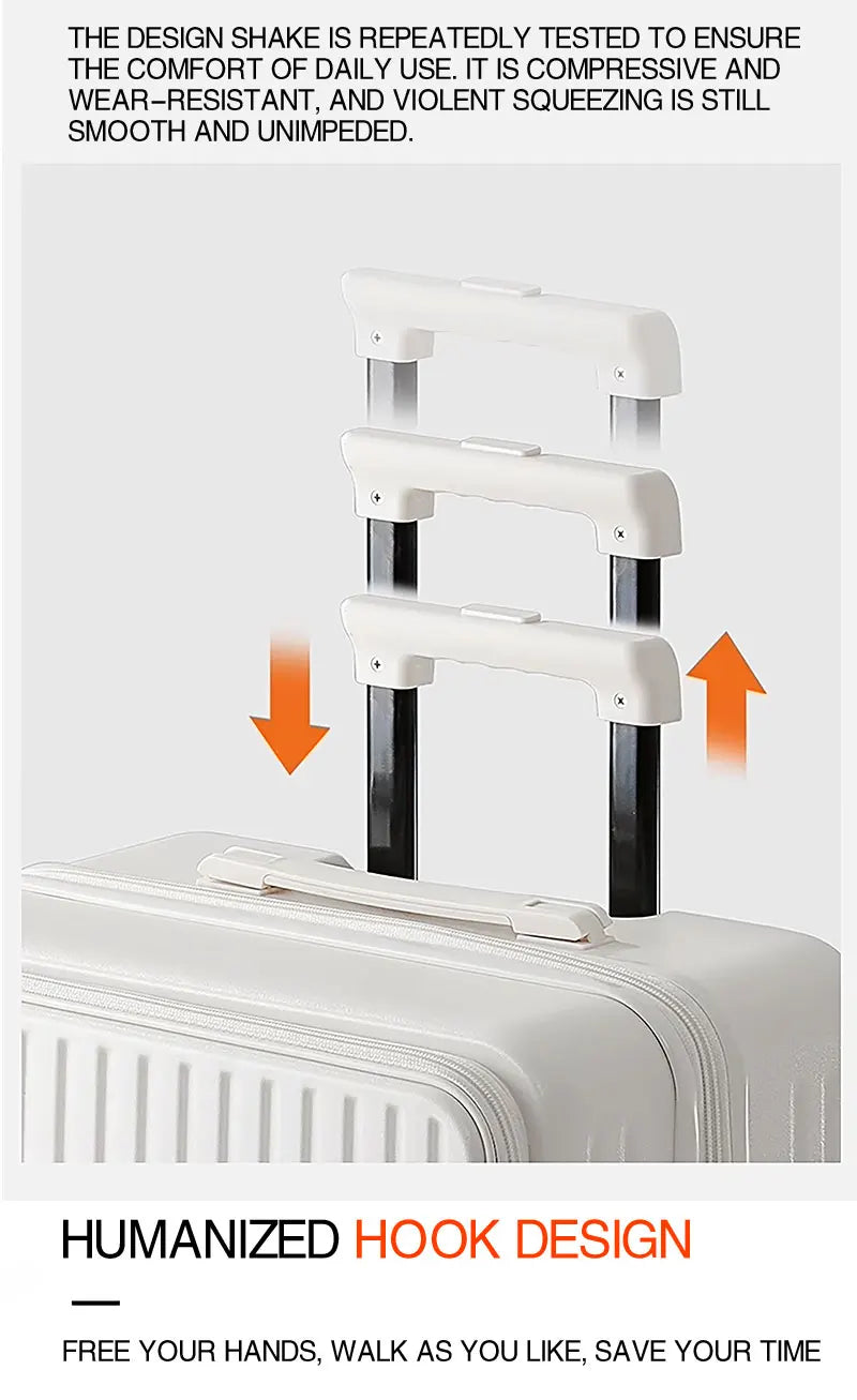 Expandable Front-Opening Suitcase – Cup Holder & Spinner Wheels