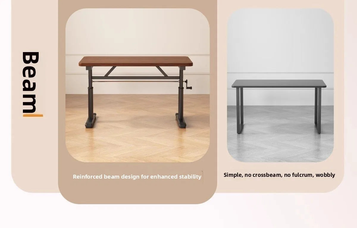 Manual Crank Height-Adjustable Computer Desk — Ergonomic Study Table, 65–95cm, Multiple Finishes