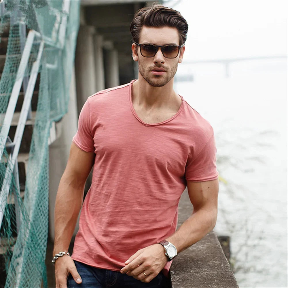 Men's 100% Cotton V-Neck Short Sleeve Tee — Classic Everyday T-Shirt