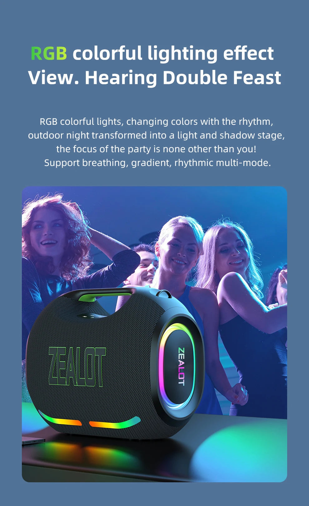 ZEALOT ZE21 250W Portable Bluetooth Speaker — Waterproof, TWS, 48000mAh Power Bank