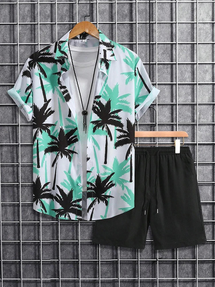 Men's Hawaiian Short Sleeve Shirt & Beach Shorts Set – Summer Vacation 2-Piece