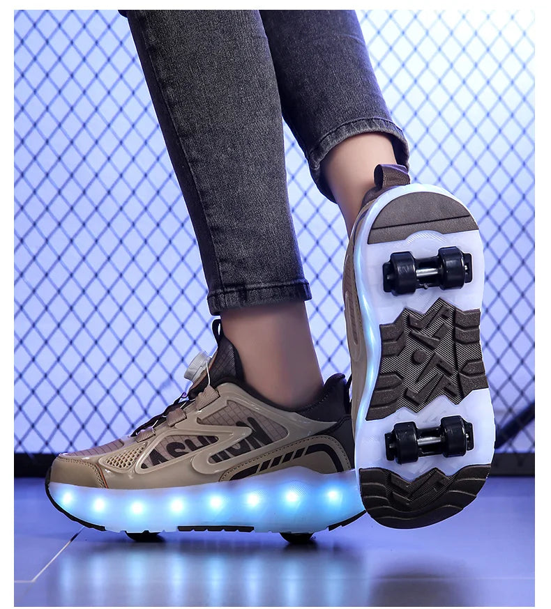 Children's 4-Wheel LED Light Roller Skate Shoes – Removable Wheeled Rolling Sneaker for Kids
