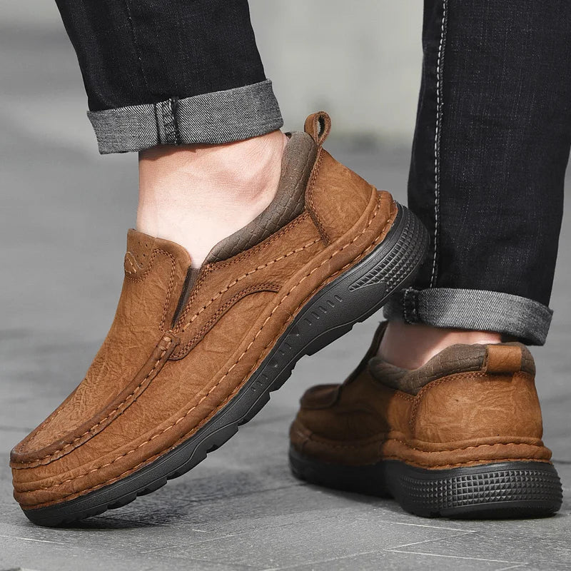 Men's Genuine Leather Lace-Up Casual Shoes