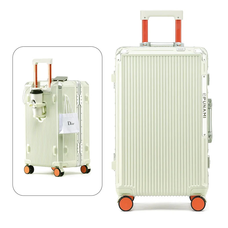 sushimu Suitcase Wide Handle Travel Suitcase Men 20 24 26 Carry-On Luggage Women PC Aluminum Frame Trolley Case