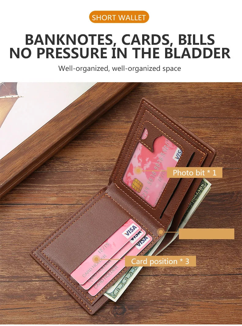 Men's Slim Money Clip Bifold Wallet – Leather Card Holder & Multi-Card Business Wallet