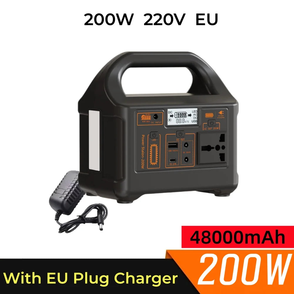 Portable Solar Power Station — 100W to 500W, LiFePO4 Battery, LED Emergency Backup