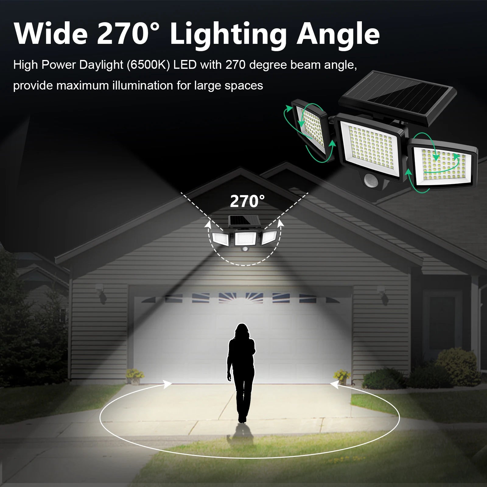 3-Head Solar Outdoor Security Light — Motion Sensor, Wireless Remote, Dimmable LED (1–5 Pack)