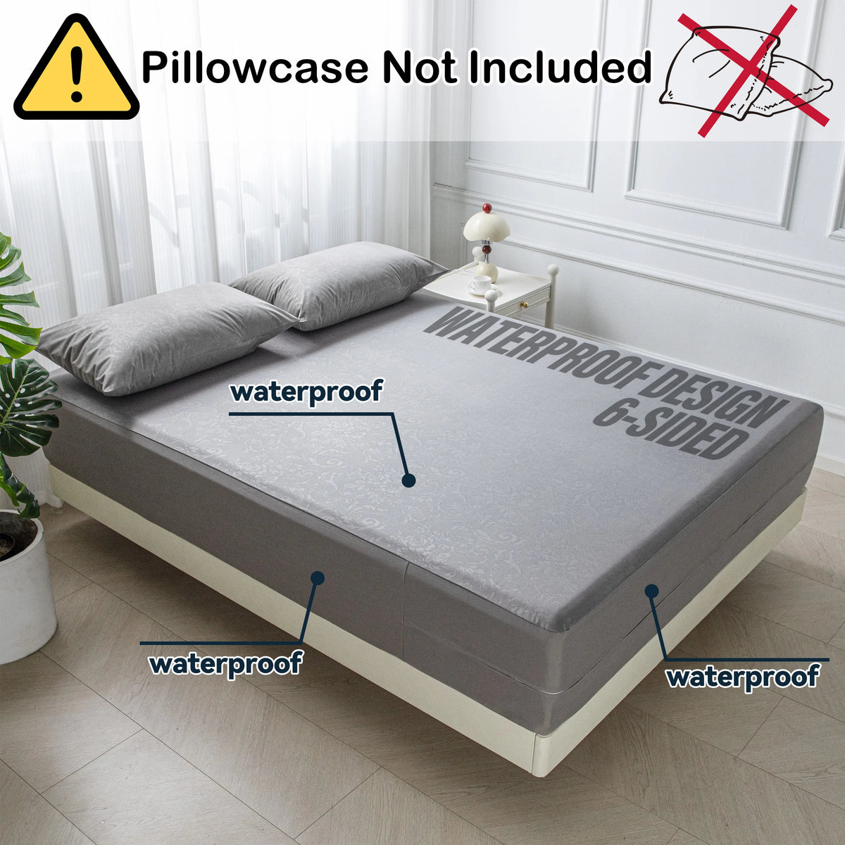 6-Sided Waterproof Zippered Mattress Encasement – Full Mattress Protector Cover, White or Gray