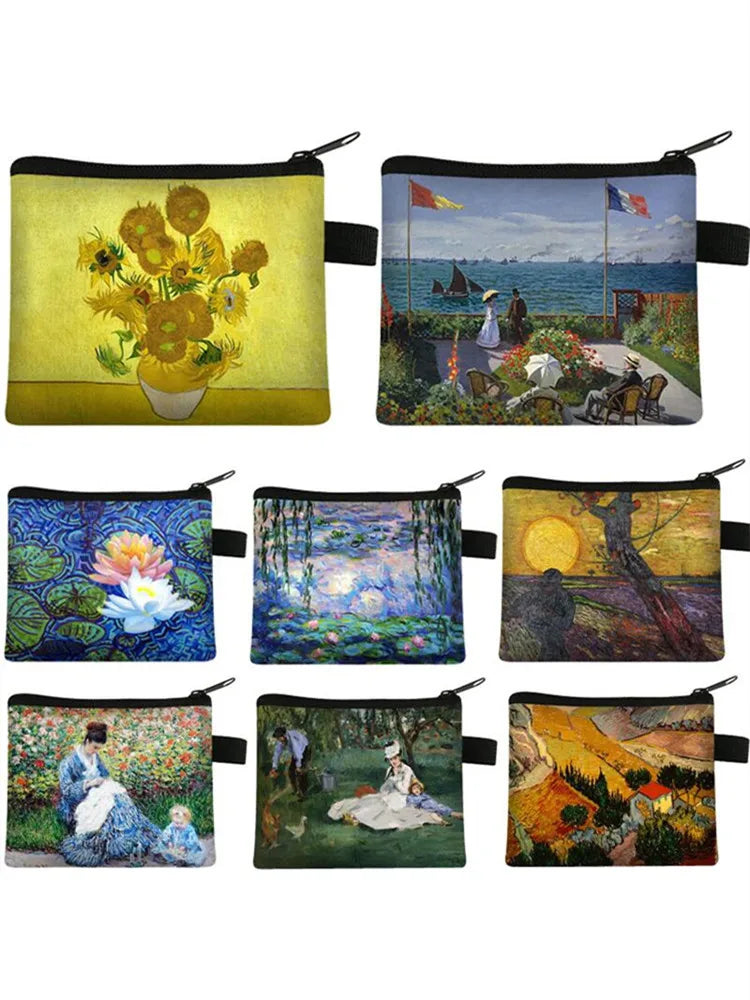 Vintage Oil Painting Floral Coin Purse Mini Clutch Wallet – Bohemian Nylon Organizer Wallet for Women