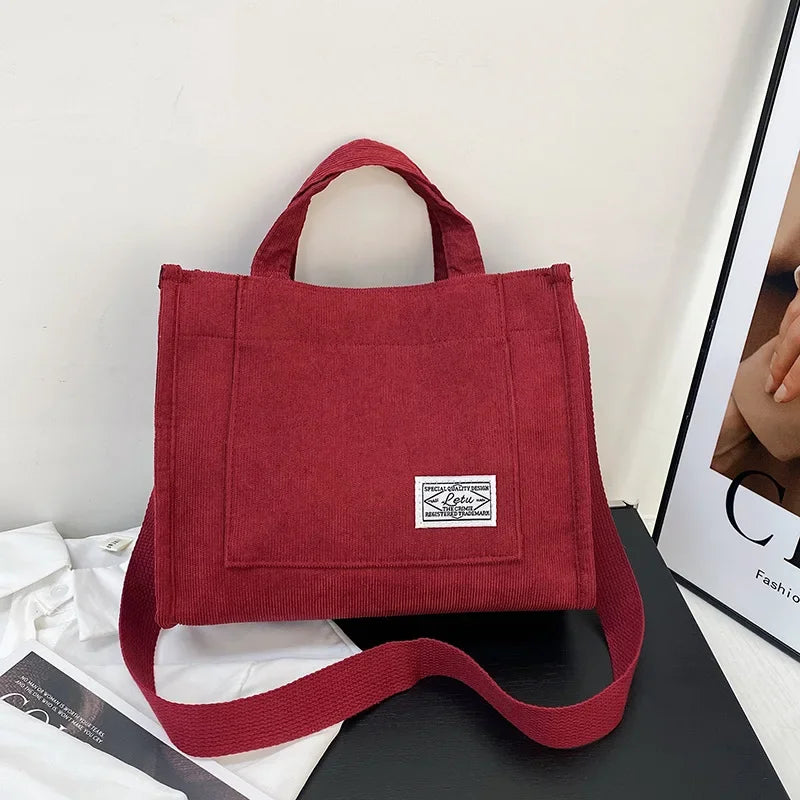 Vintage Corduroy Crossbody Tote Bag – Retro Casual Shoulder Purse for Women