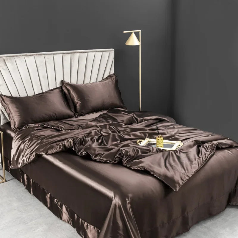 100% Pure Silk Bedding Set – 4-Piece Luxury Duvet Cover, Bedsheet & Pillowcases, Twin to King