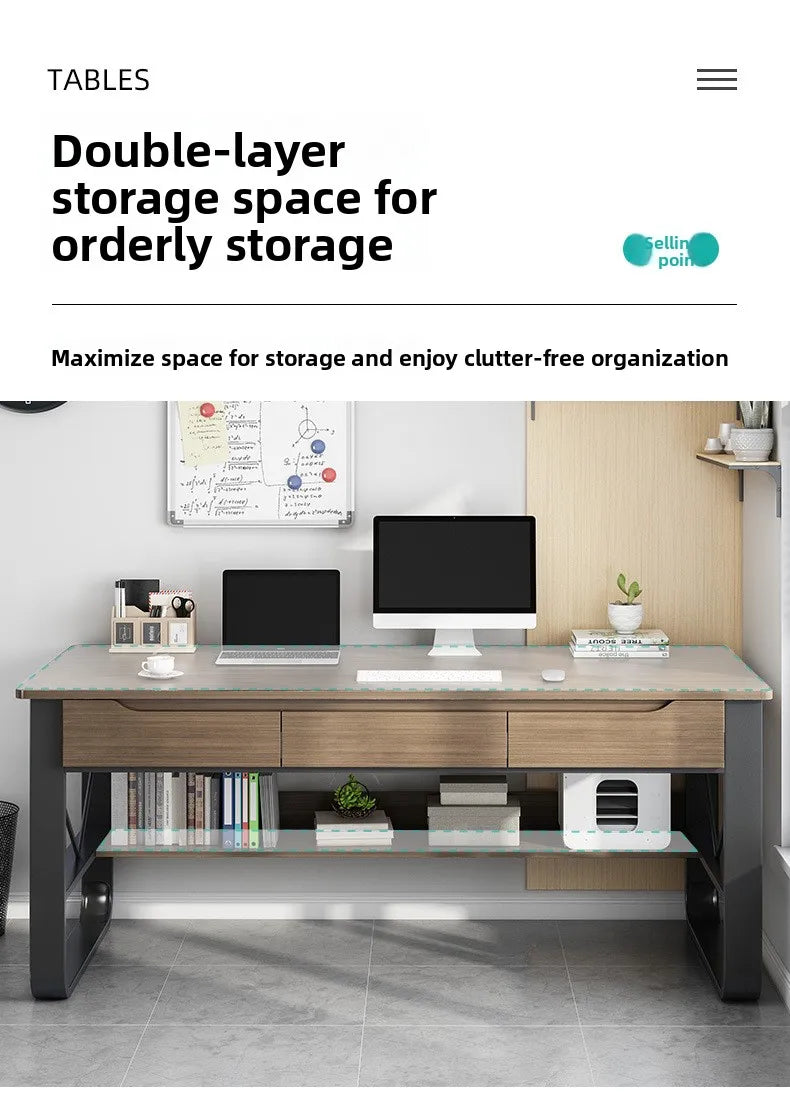 Multifunctional Computer Desk with Drawers — Metal Frame Student Study Desk, Multiple Sizes & Finishes
