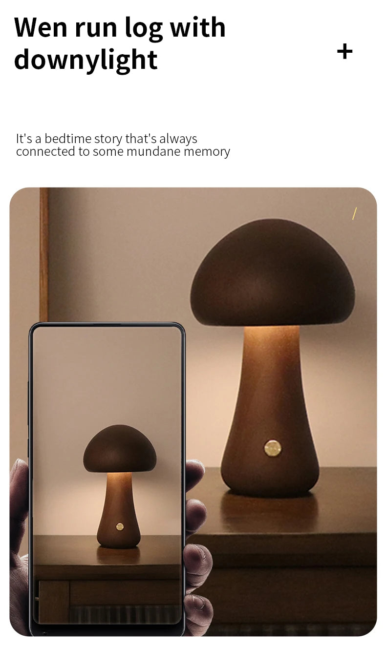 INS LED Night Light With Touch Switch Wooden Cute Mushroom Bedside Table Lamp For Bedroom Childrens Room Sleeping Night Lamps