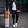 Men's Solid Color Waffle Knit Baseball Tracksuit – Stand Collar Zip Jacket & Drawstring Pants