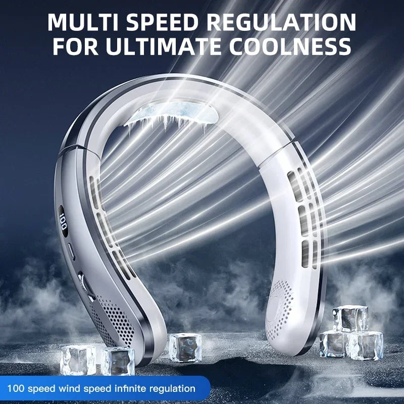 Lenovo 8000mAh Bladeless Neckband Fan — Digital Display USB Rechargeable Portable Neck Air Cooler