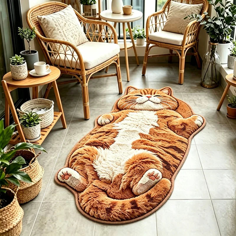Cat-Shaped Plush Floor Rug – Soft Irregular Bedroom Carpet, Bedside & Living Room Mat