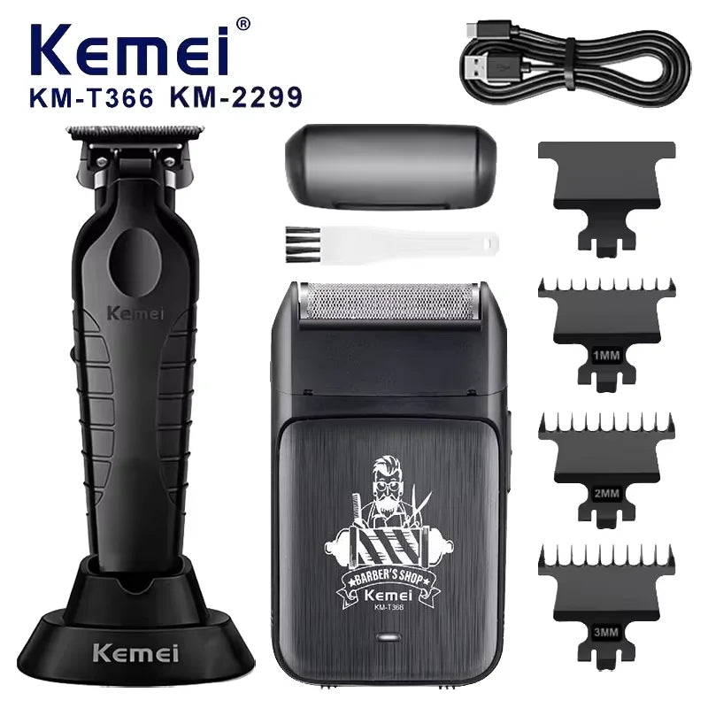 Kemei 2-in-1 Professional Hair Clipper & Trimmer Set – Oil Head Shear, Carving Blade, USB Fast Charge