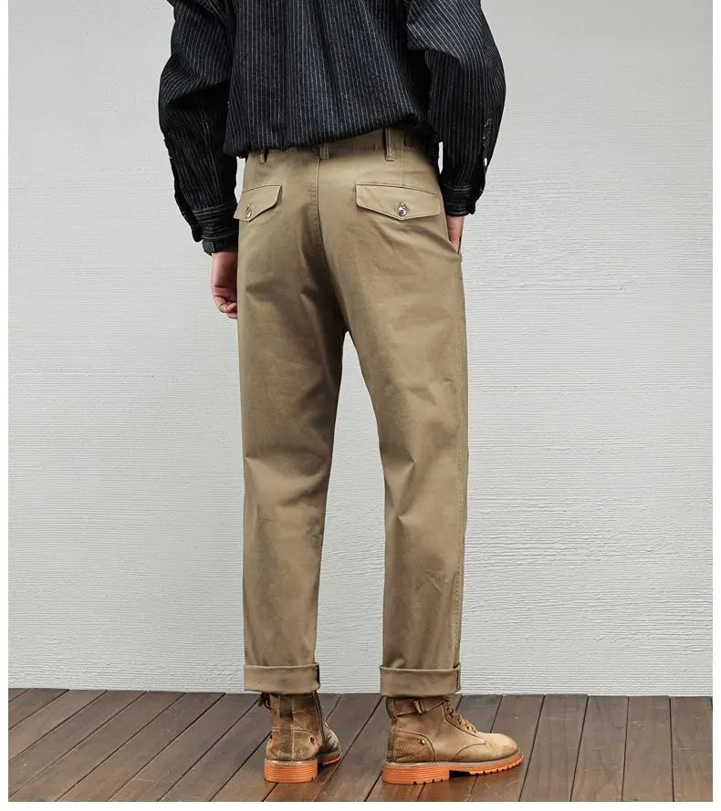 Men's Vintage Straight Leg Cotton Workwear Trousers — Loose Fit Retro Pants for Autumn & Winter