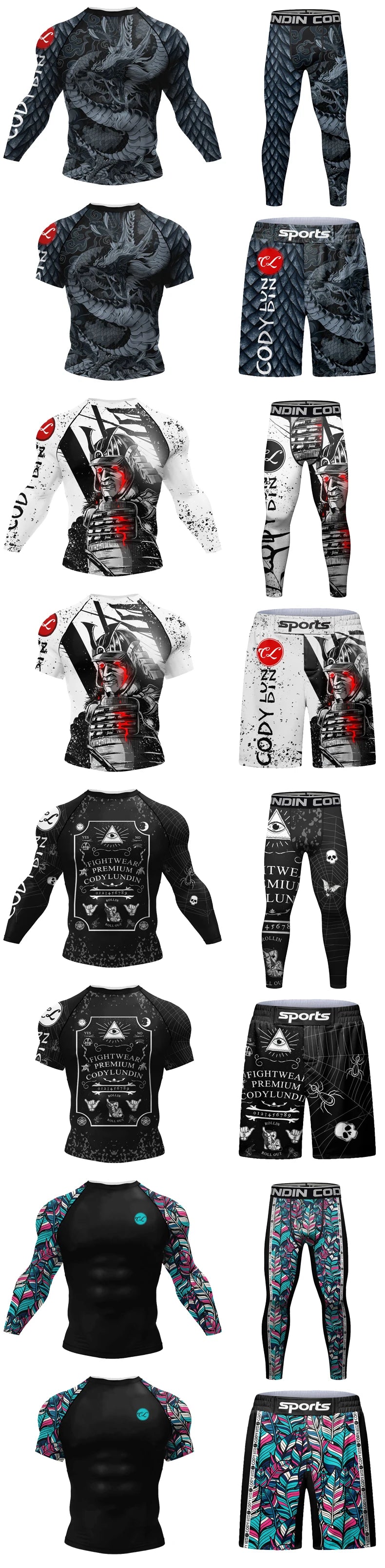 MMA BJJ Rash Guard 3D Print Compression T-Shirt & Pants – Durable Boxing Jogging Tracksuit