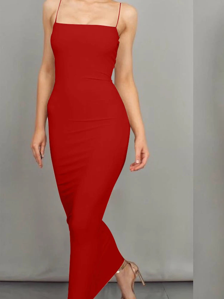 Backless Sling Maxi Dress — High Elastic Sleeveless Club Suspender Dress