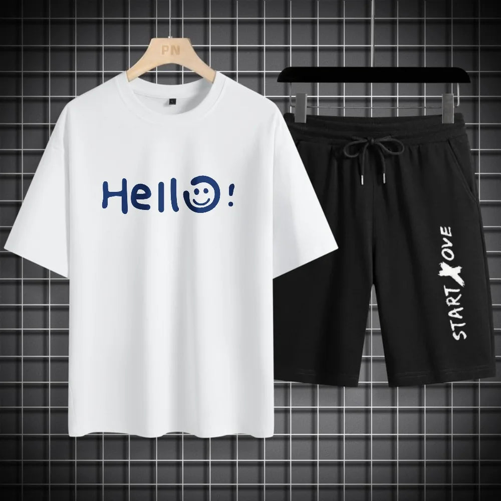 Men's Gradient Print T-Shirt & Shorts Casual Summer Sporty 2-Piece Set