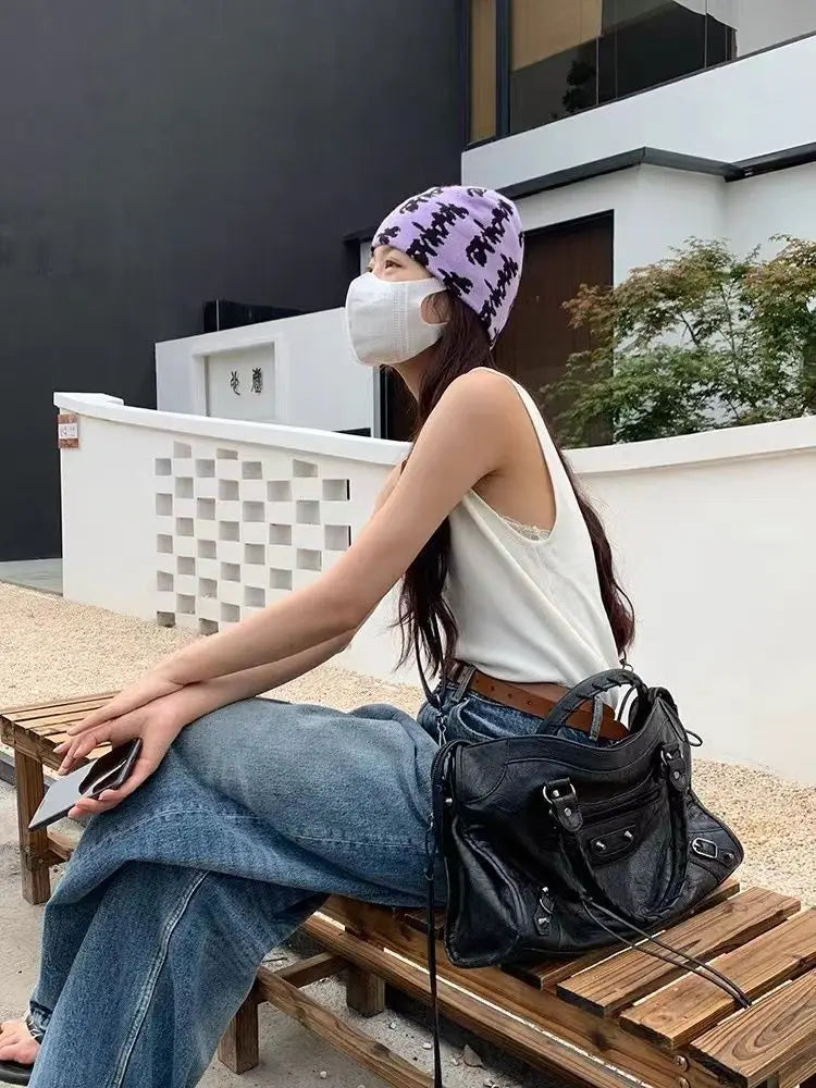 Y2K Motorcycle Crossbody Bag – Trendy PU Leather City Tote & Shoulder Handbag for Women