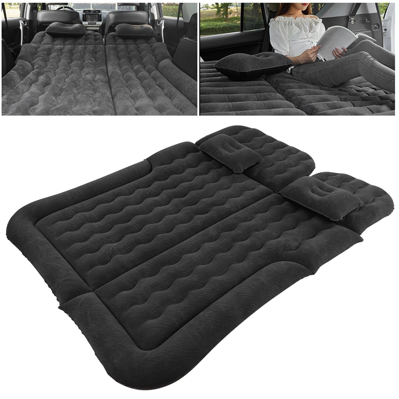 2-in-1 Inflatable Car Travel Mattress – PVC Flocking Soft Backseat Air Bed for Car & SUV