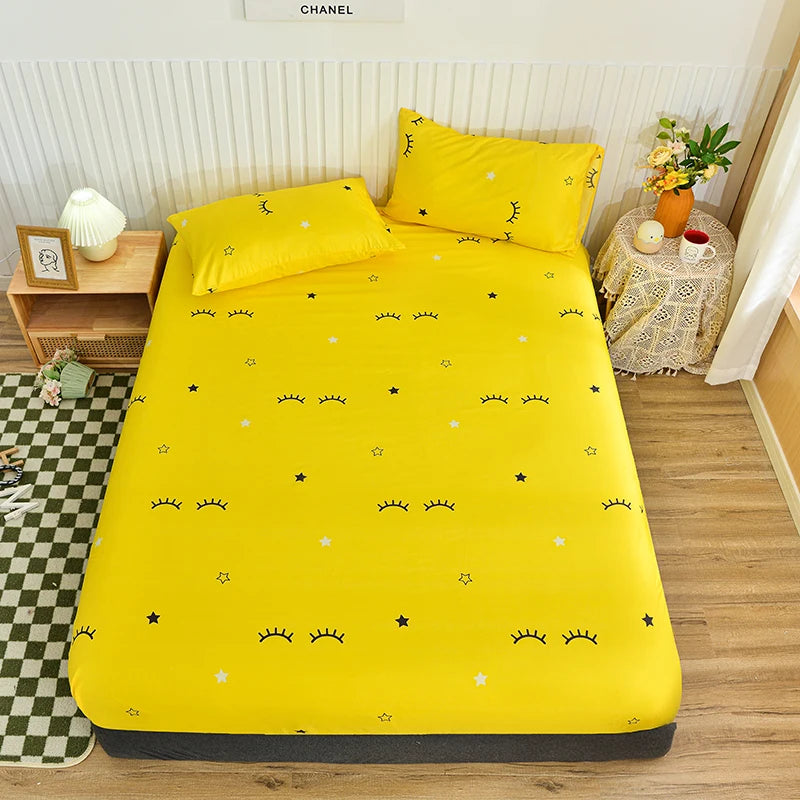 White Marble Print Fitted Bed Sheet with Elastic Band | Single, Queen & King Size, All-Around Bed Cover