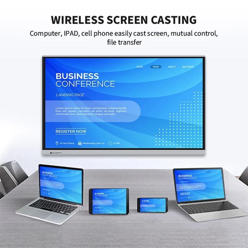 TouchWo 4K Interactive Whiteboard Smart Board – 65"/75"/86", 20-Point Touch, Android/Win i3/i5/i7, On Wheel
