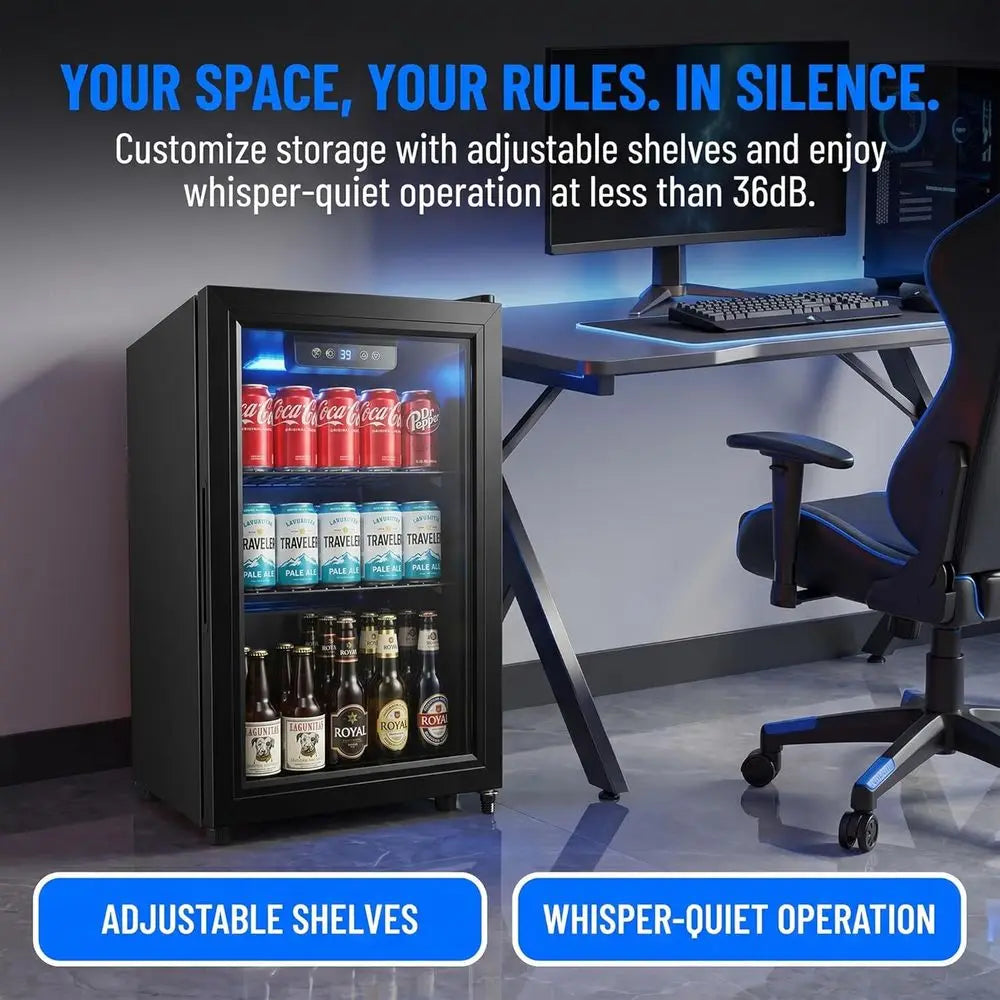 Compact 68-Can Beverage Refrigerator — Glass Door, Digital Control & Adjustable Shelves for Home or Dorm