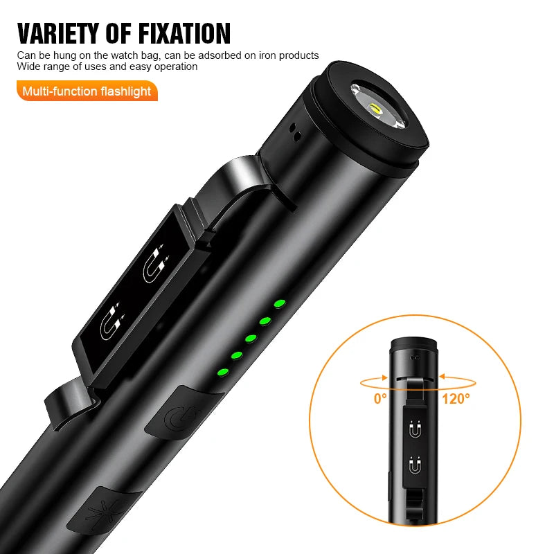 4-in-1 Rechargeable Pen Flashlight – UV, LED, COB & Red Laser with Magnetic Base for Work & EDC