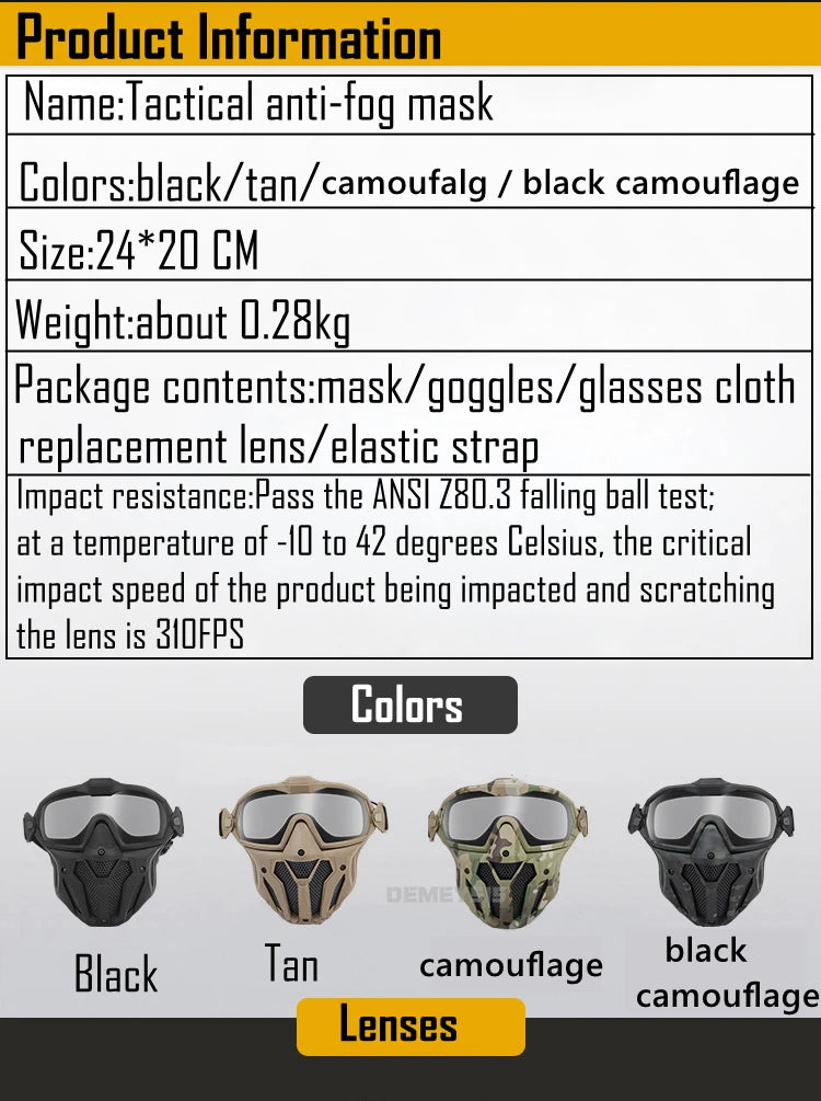 Tactical Full Face Airsoft Paintball Mask with Fan & Goggles
