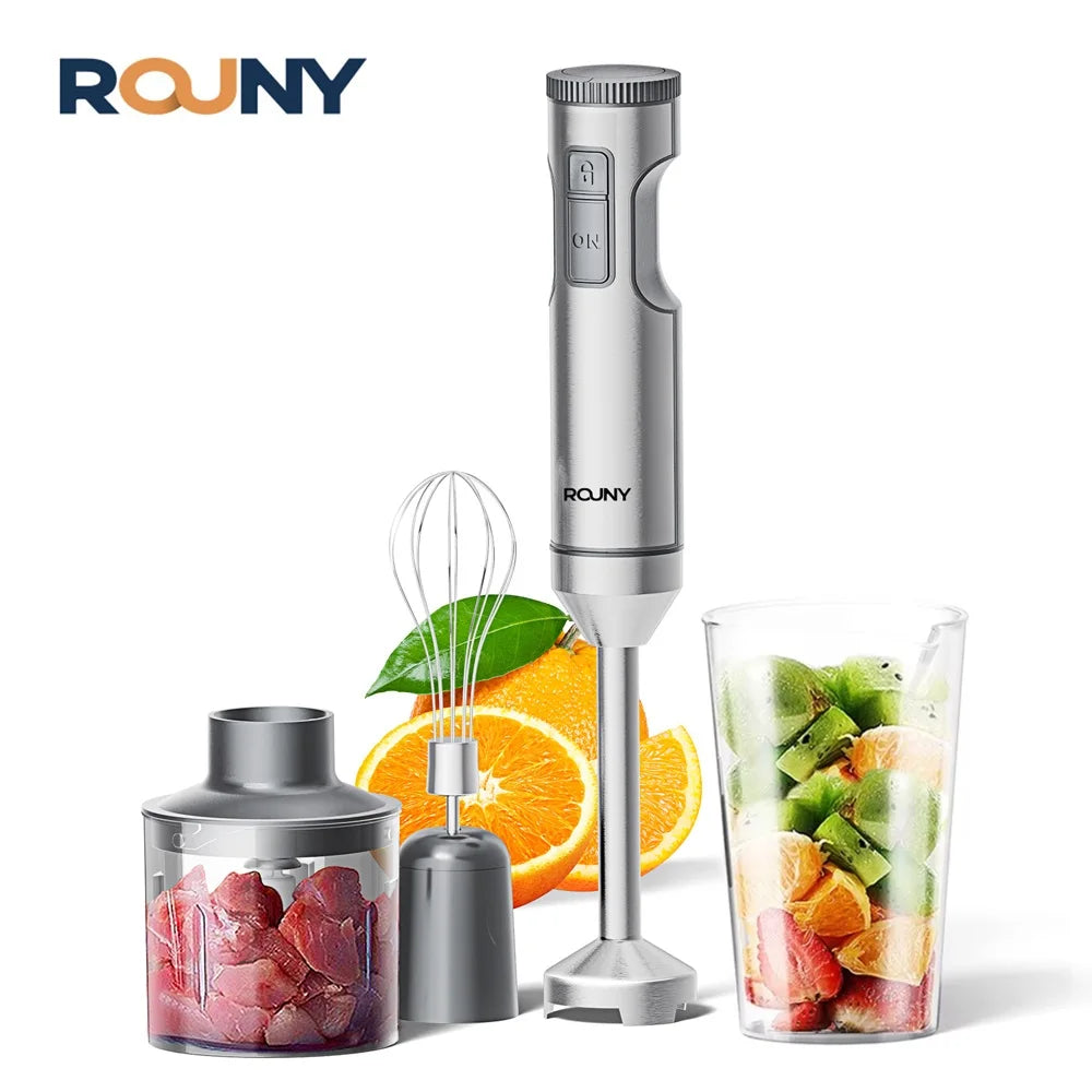 4-in-1 Hand Immersion Blender – Stainless Steel Stick Mixer, 700ml Beaker, 500ml Processor & Whisk
