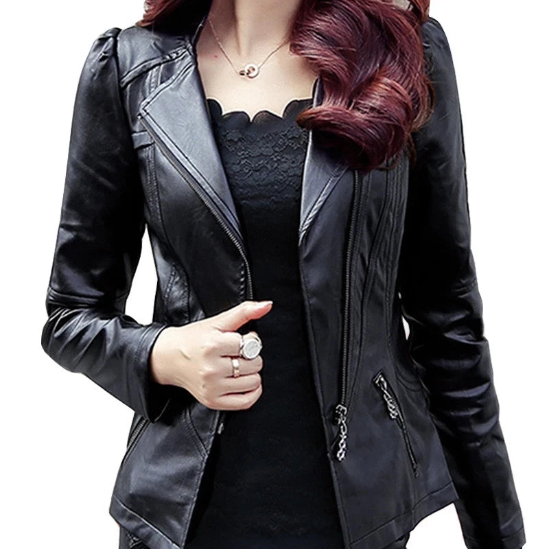 Women's Black Faux Leather Jacket – Zip-Front Biker Style