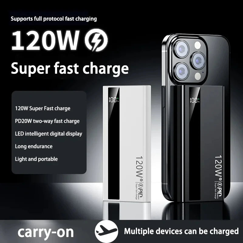 500000mAh Power Bank – 120W Fast Charging Large Capacity PD 20W Portable Charger for All Phones