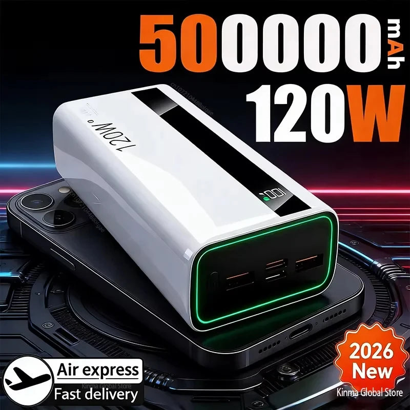 500000mAh Power Bank – 120W Fast Charging Large Capacity PD 20W Portable Charger for All Phones