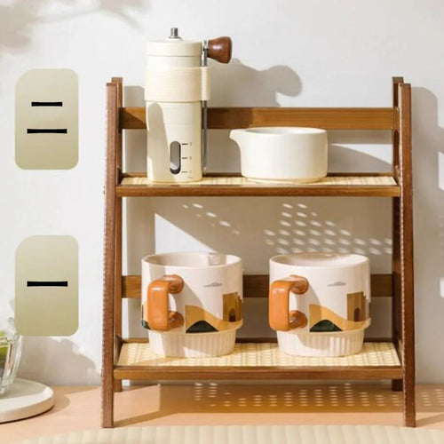 2-Layer Bamboo Coffee Cup Holder & Countertop Organizer Shelf