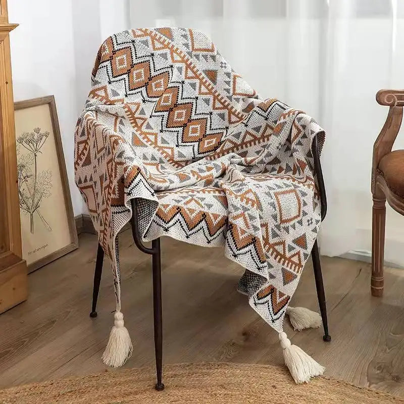 Boho Aztec Throw Blanket – Woven Plaid Sofa Cover, Wall Tapestry & Bed Blanket