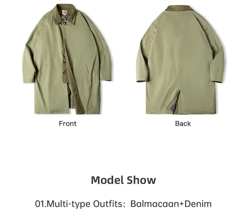 Men's Workwear Trench Coat – Loose Fit Cotton Chore Jacket