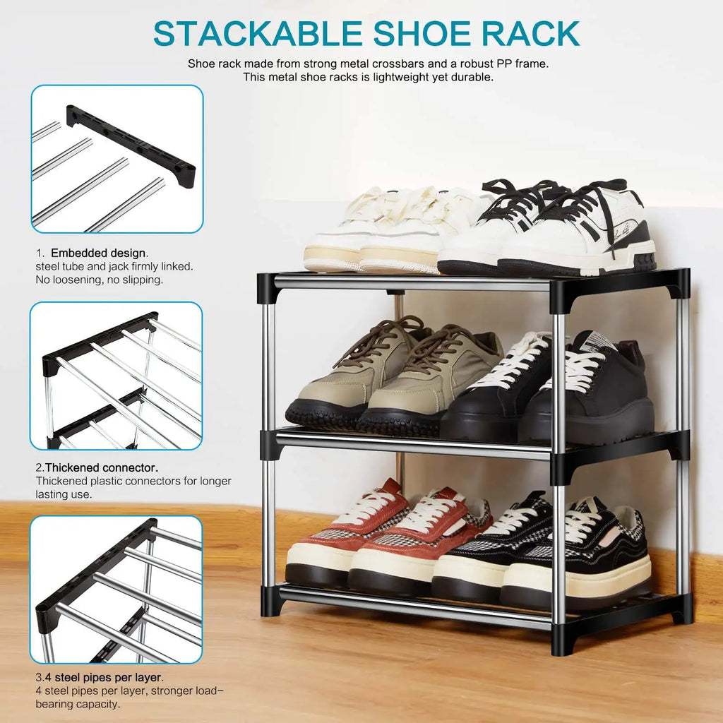3-Layer Modular Plastic Shoe Rack — Space-Saving Entryway