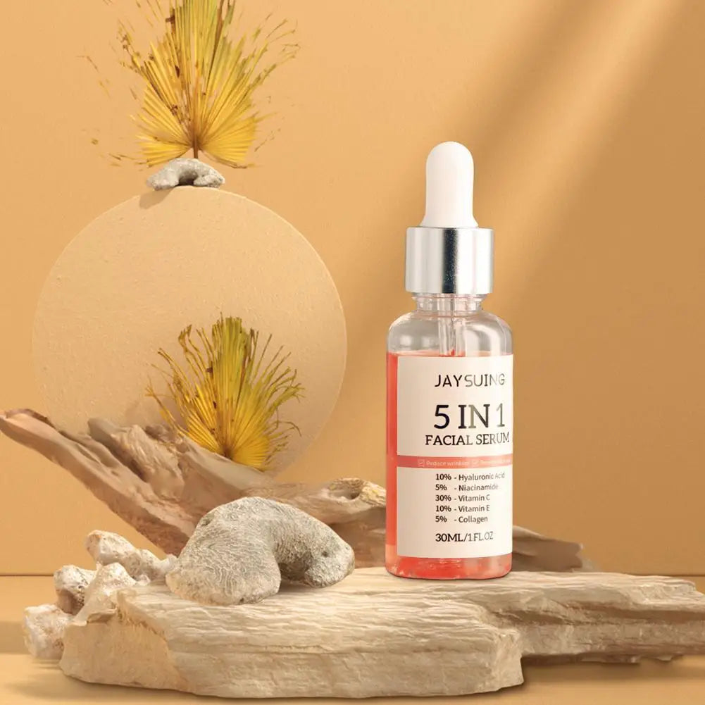 5-in-1 Vitamin C Brightening Face Serum — Hyaluronic Acid, Niacinamide & Collagen (30ml)