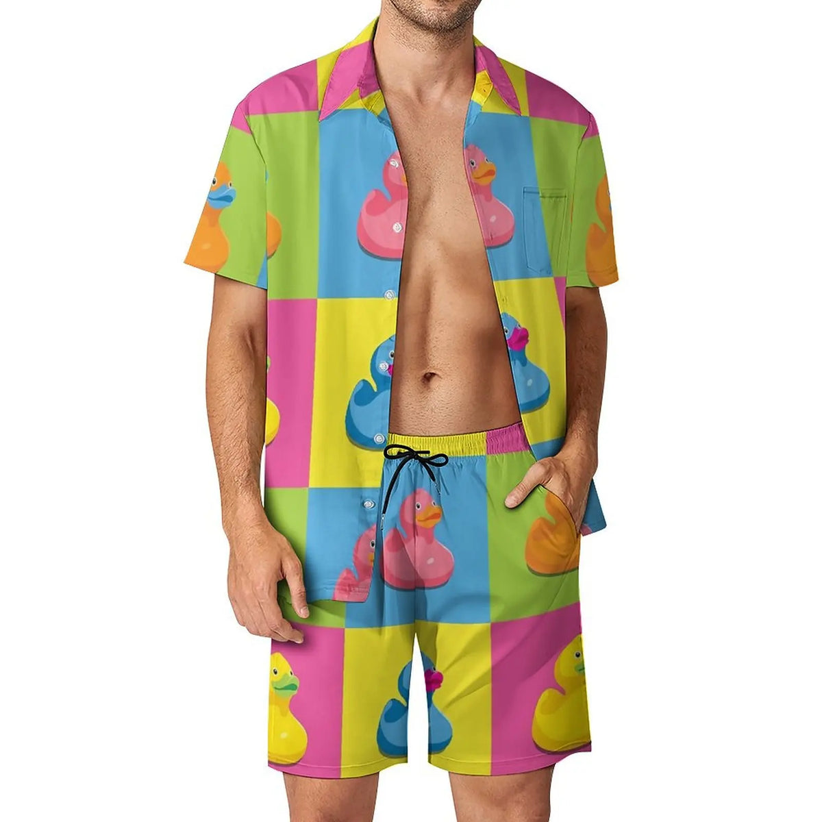 Men's Yellow Rubber Duck 3D Print Shirt & Beach Shorts – Hawaiian Streetwear Set