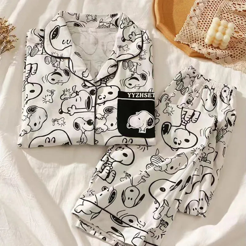 Women's Snoopy Cartoon Long Sleeve Pajamas Set | Cute Anime Loungewear for Students