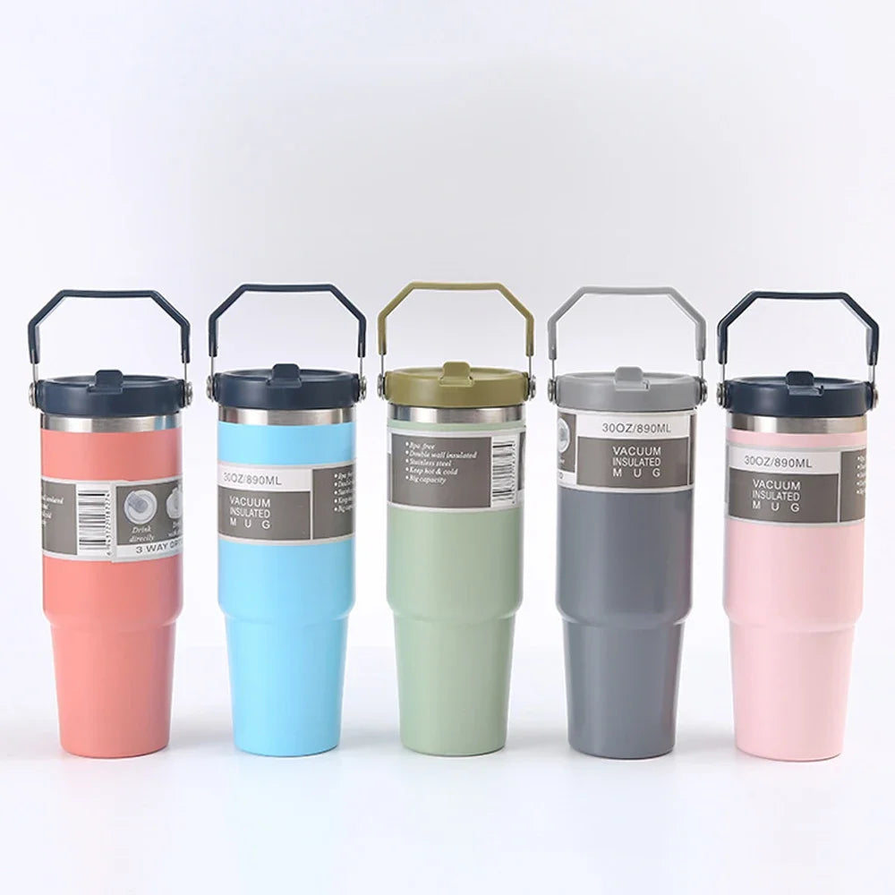 30oz Vacuum-Insulated SS Travel Tumbler with BPA-Free Tritan Lid – Hot & Cold, 900ml, Black/Green/Pink/White