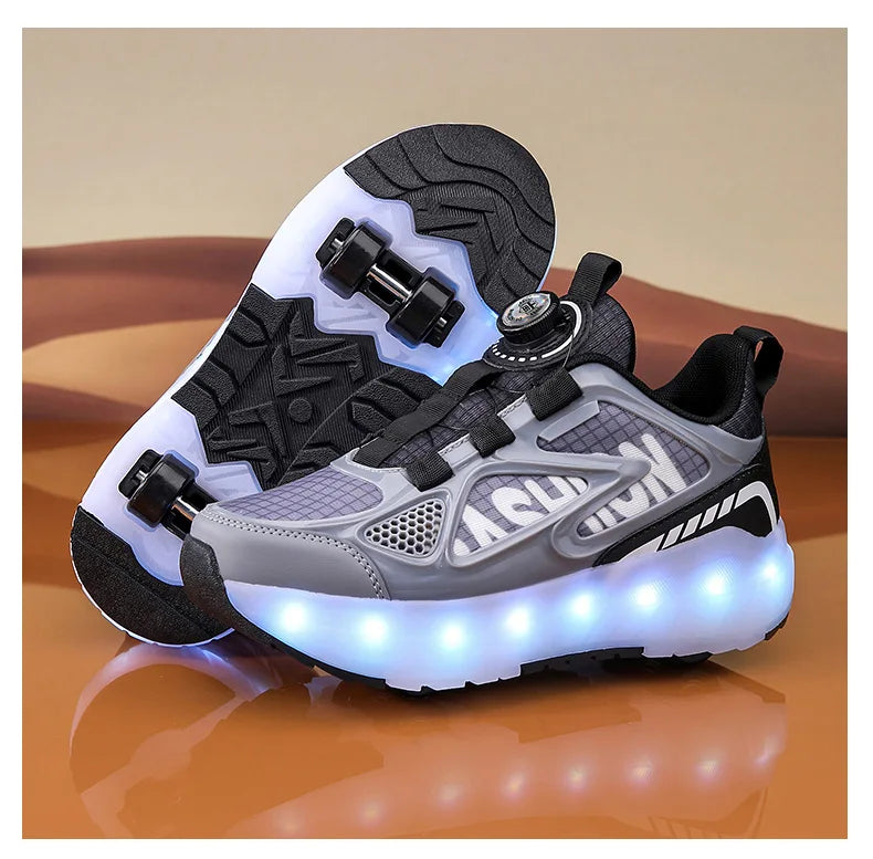 Children's 4-Wheel LED Light Roller Skate Shoes – Removable Wheeled Rolling Sneaker for Kids