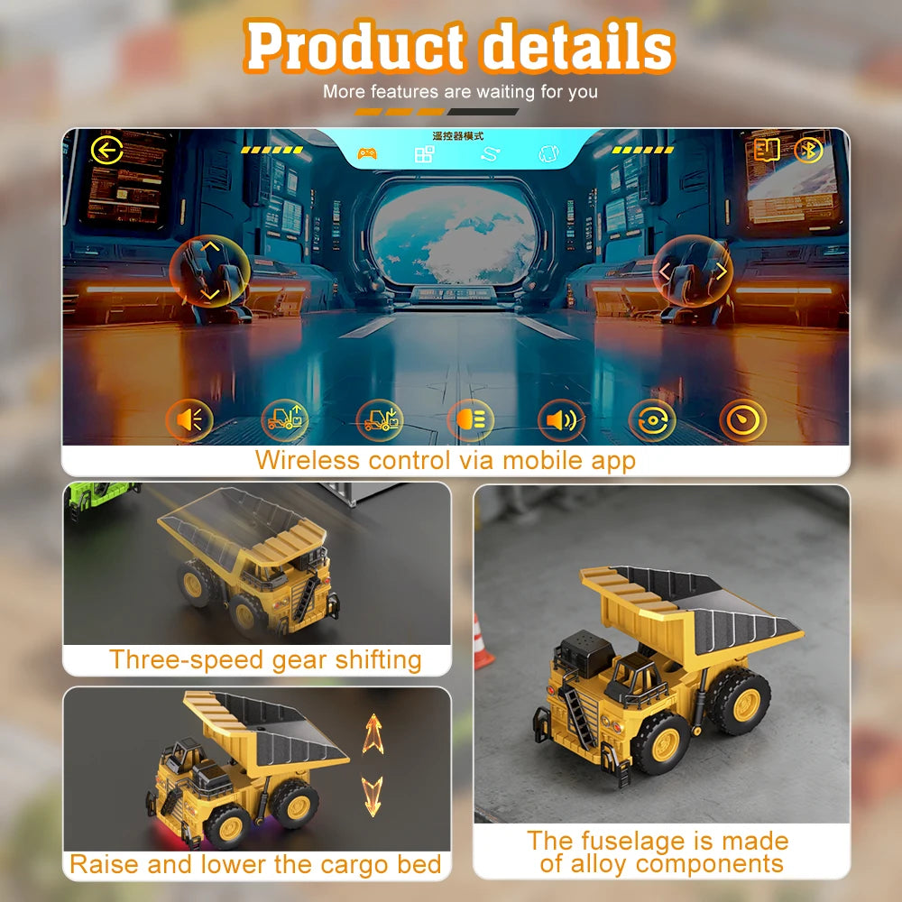 1:64 Mini RC Crane & Forklift 2-in-1 – Bluetooth Alloy Toy Car with Trailer