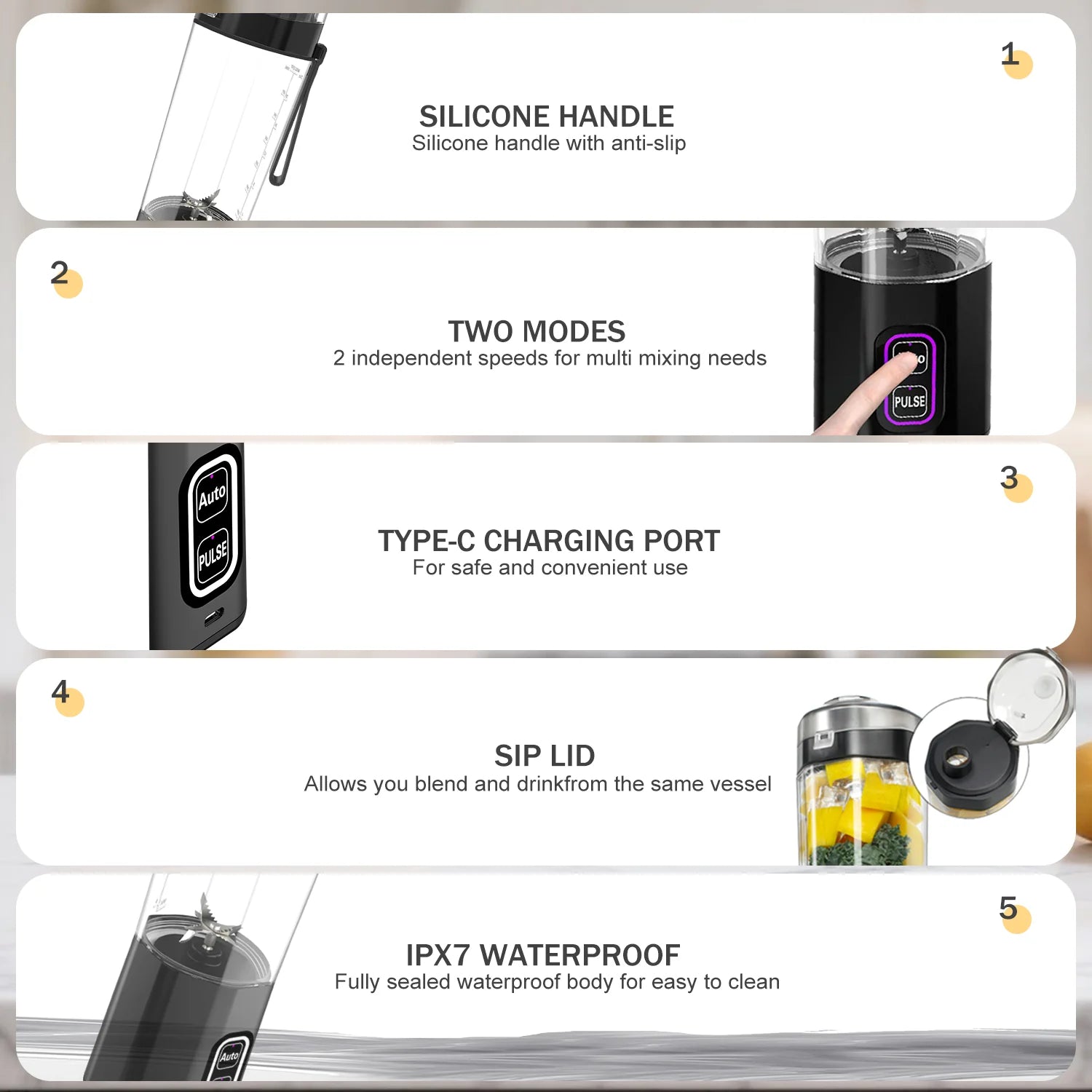 Portable USB Rechargeable Juice Blender – 700ml, 6-Blade Fruit Mixer for Shakes, Smoothies & Fresh Juice