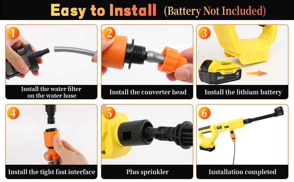 Brushless Cordless Pressure Washer – 6-in-1 Nozzle, DeWalt 20V Battery Compatible