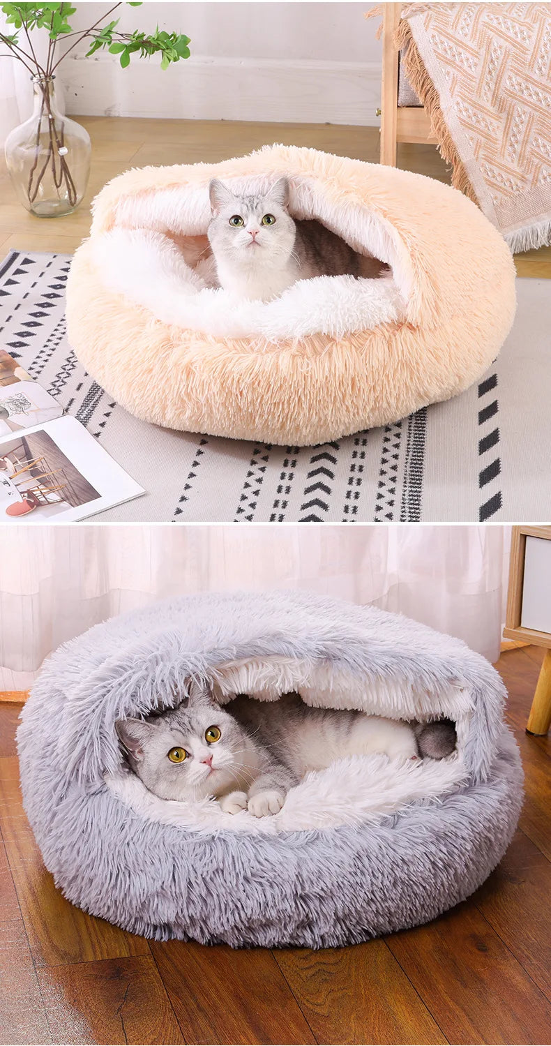 Round Plush Dog & Cat Bed – Warm Washable Pet Sofa Basket, Small to Large Dogs & Cats